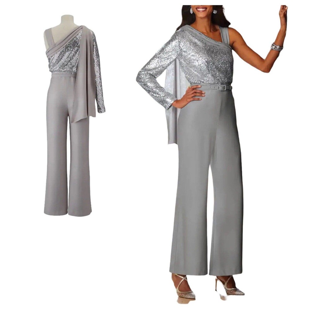 Midnight Velvet Sequin One Sleeve Cocktail Formal Prom Bachelorette Jumpsuit 18W